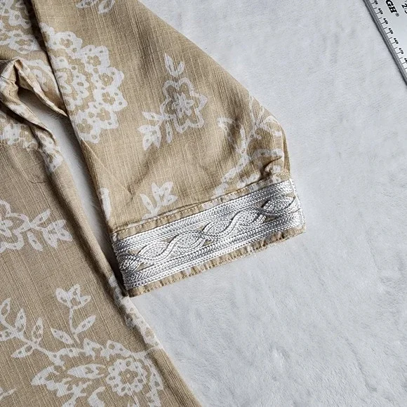 Womens Krazy Kat Lace V Neck Boho Floral Tunic Tan M White Cotton - Picture 5 of 16